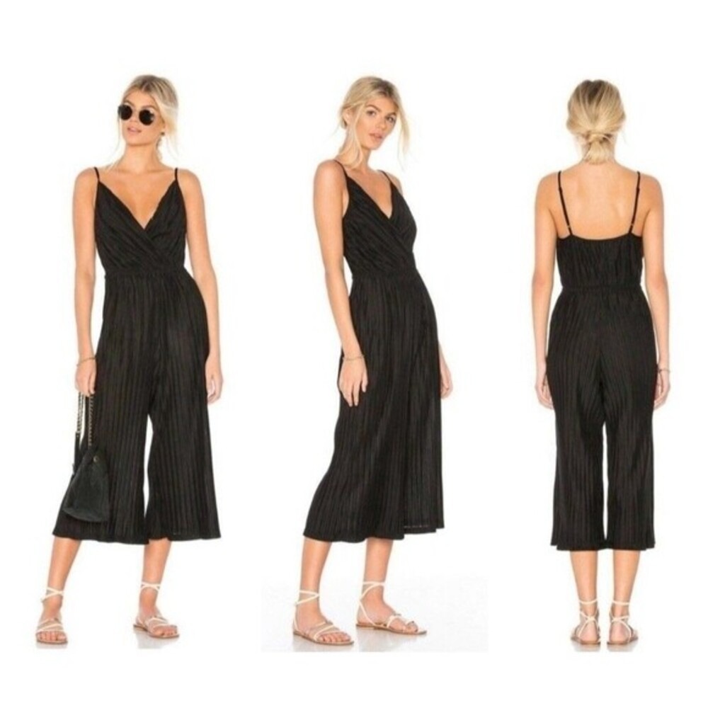 Cupcakes and Cashmere Pleated Wide Leg Jumpsuit Womens XS Black Minimalist NEW